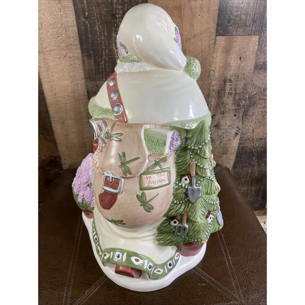Pfaltzgraff Gazing Ball Santa Cookie Jar Naturewood Limited Edition 2000 Vtg